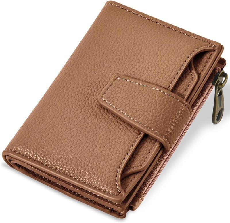 Airkit Small Wallet Women RFID Blocking Soft Leather Bifold Compact Card Holder Wallet for Women with Zipper Coin Pocket 4 ID Window - Image 1